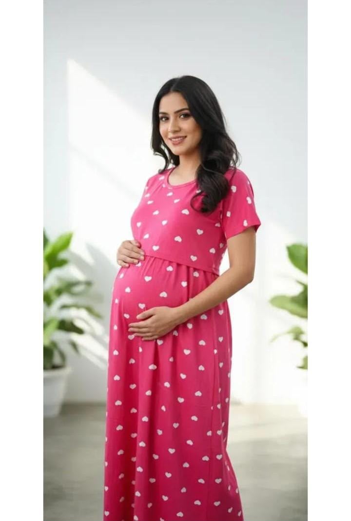 Pink Feeding Maxi with white heart pattern