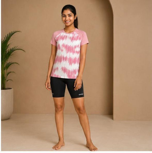 Women’s Pink Printed T-shirt with Black Dryfit
