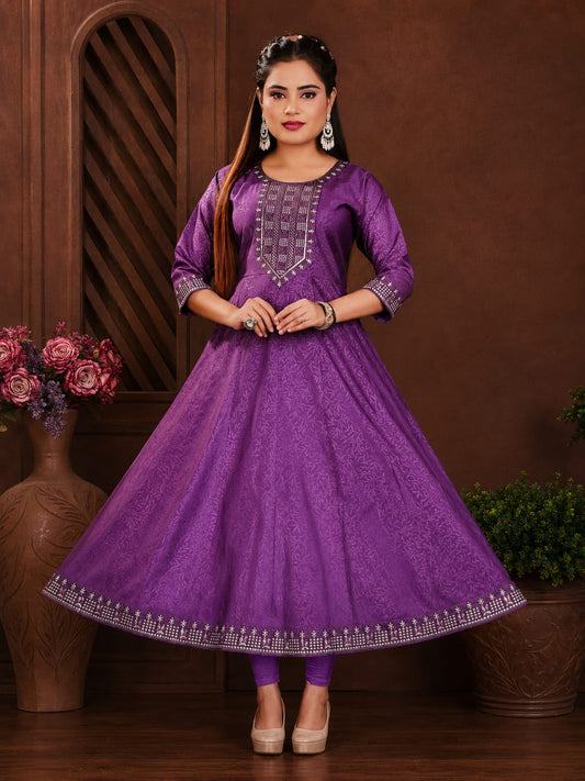 Women’s Purple Flared Anarkali Dress