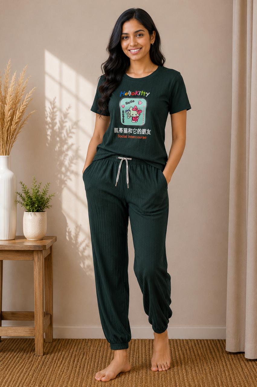 Women’s Dark Green Graphic T-Shirt and Jogger Set