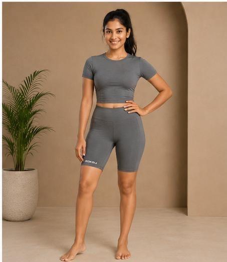 Women’s Charcoal Grey Ribbed Crop Top and Shorts Set
