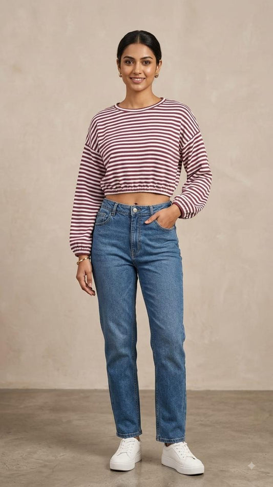 Women’s Mauve Striped Long-Sleeve Top